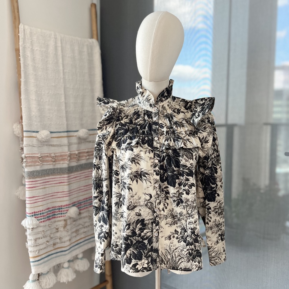 Tuckernuck Noir Midnight Cypress Toile Winnie Blouse Women’s Size Small